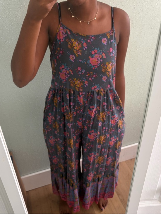 NATURAL LIFE Pants - Navy Floral Jumpsuit with Pink and Purple Border